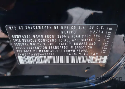 2014 Volkswagen Jetta 1.8T Se from USA, damaged, VIN 3VWD17AJ8EM420377